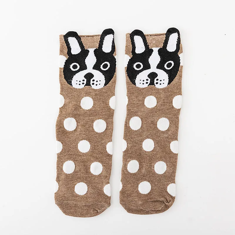 5 Pairs Cute Dots Animal Socks for Women, Funny Dog Socks