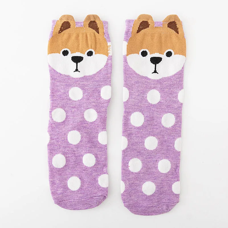 5 Pairs Cute Dots Animal Socks for Women, Funny Dog Socks