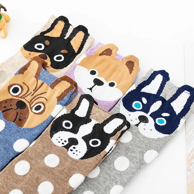 5 Pairs Cute Dots Animal Socks for Women, Funny Dog Socks