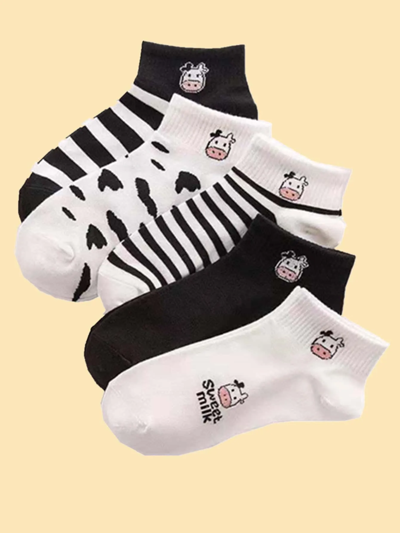 5pairs Cow Pattern Socks for Women Fun Socks Funky Socks Novelty Socks