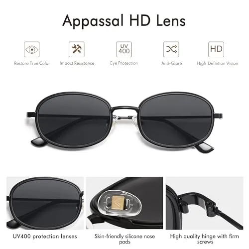 Appassal Retro Oval Sunglasses for Women Men Trendy Round Y2k Sunnies AP3681,Black/Dark Brown