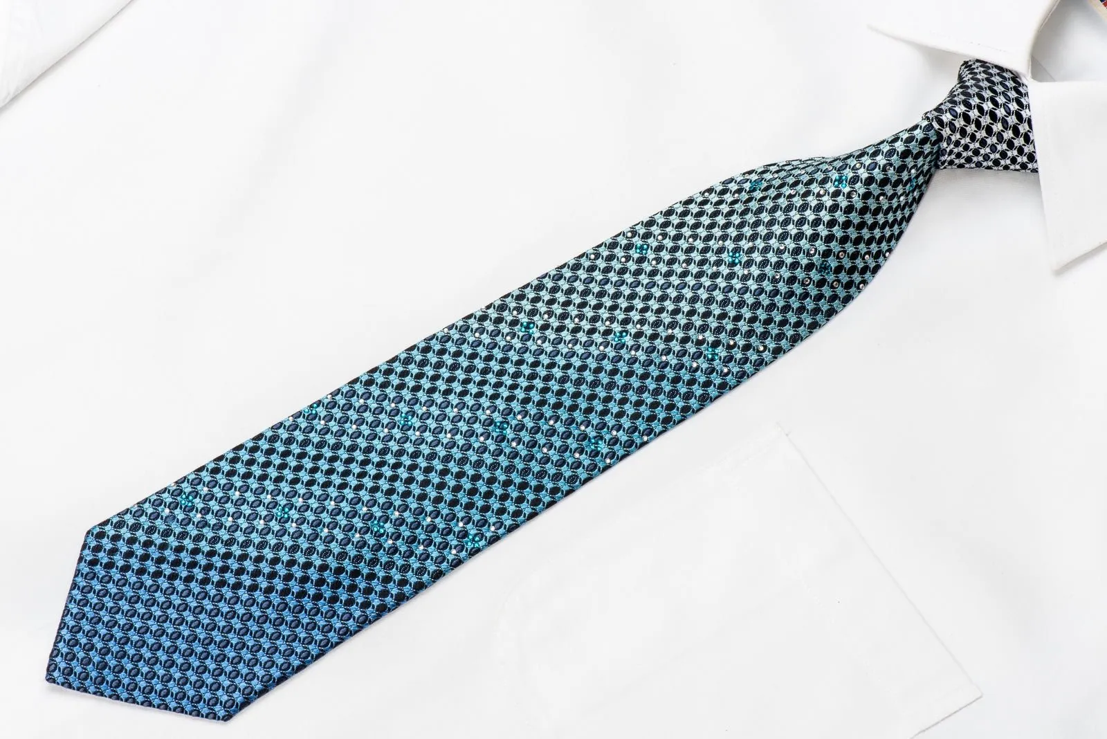 Austin Reed Men's Crystal Silk Necktie Geometric On Blue With Sparkles