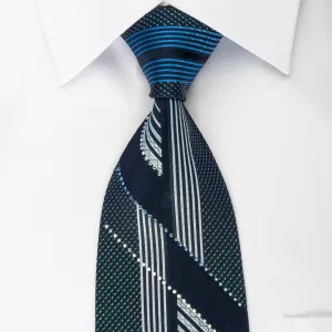 Austin Reed Rhinestone Silk Necktie Vertical Striped On Navy Covered With Turquoise Sparkles