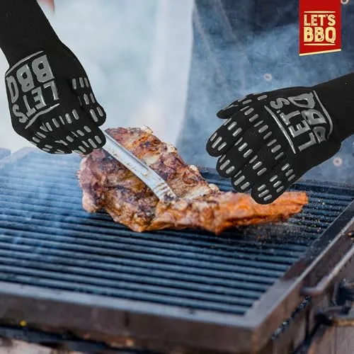 BBQ Oven Gloves Mitts Extreme Heat Resistant Grill Garden Cooking Black 1528