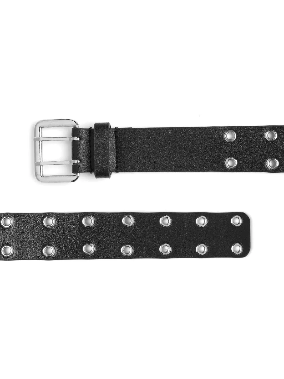 Berrylush Women Black Embellished Pattern Synthetic Leather Slim Regular Belt