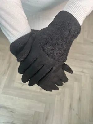 Black Cable Knit Gloves