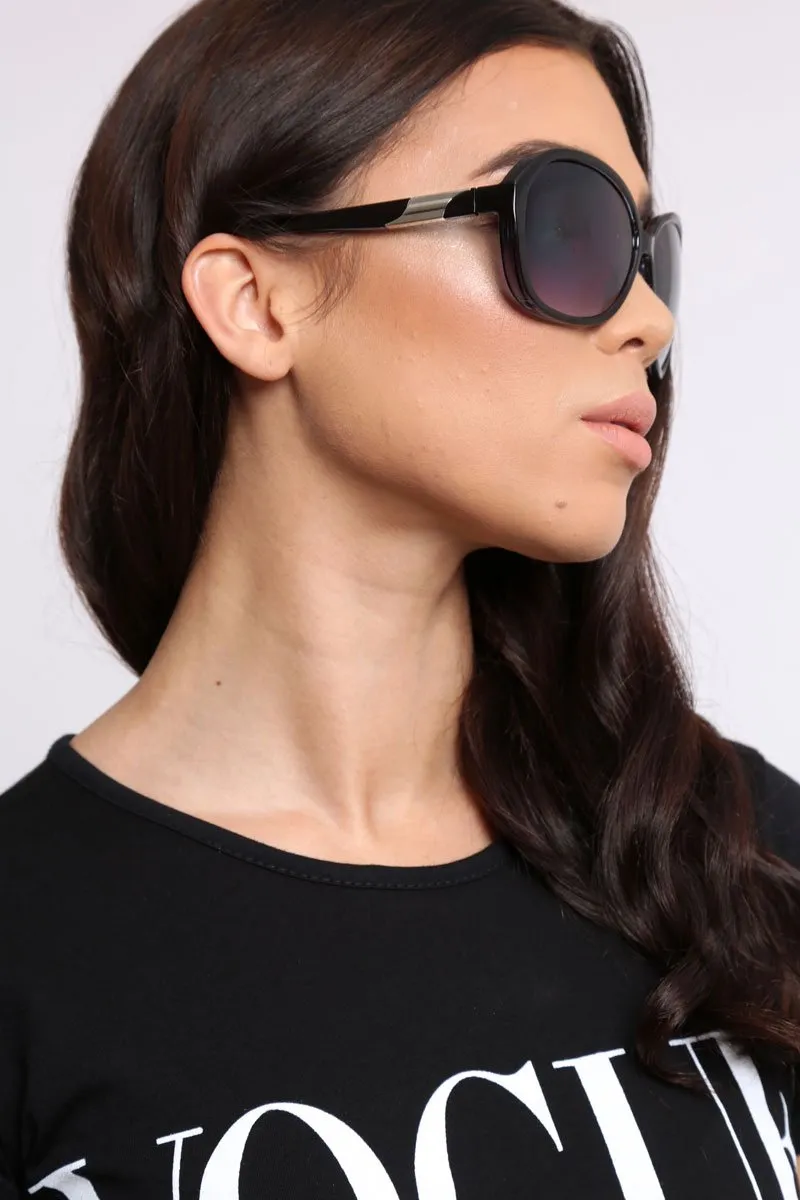 Black Retro Rounded Frame Sunglasses - Liza