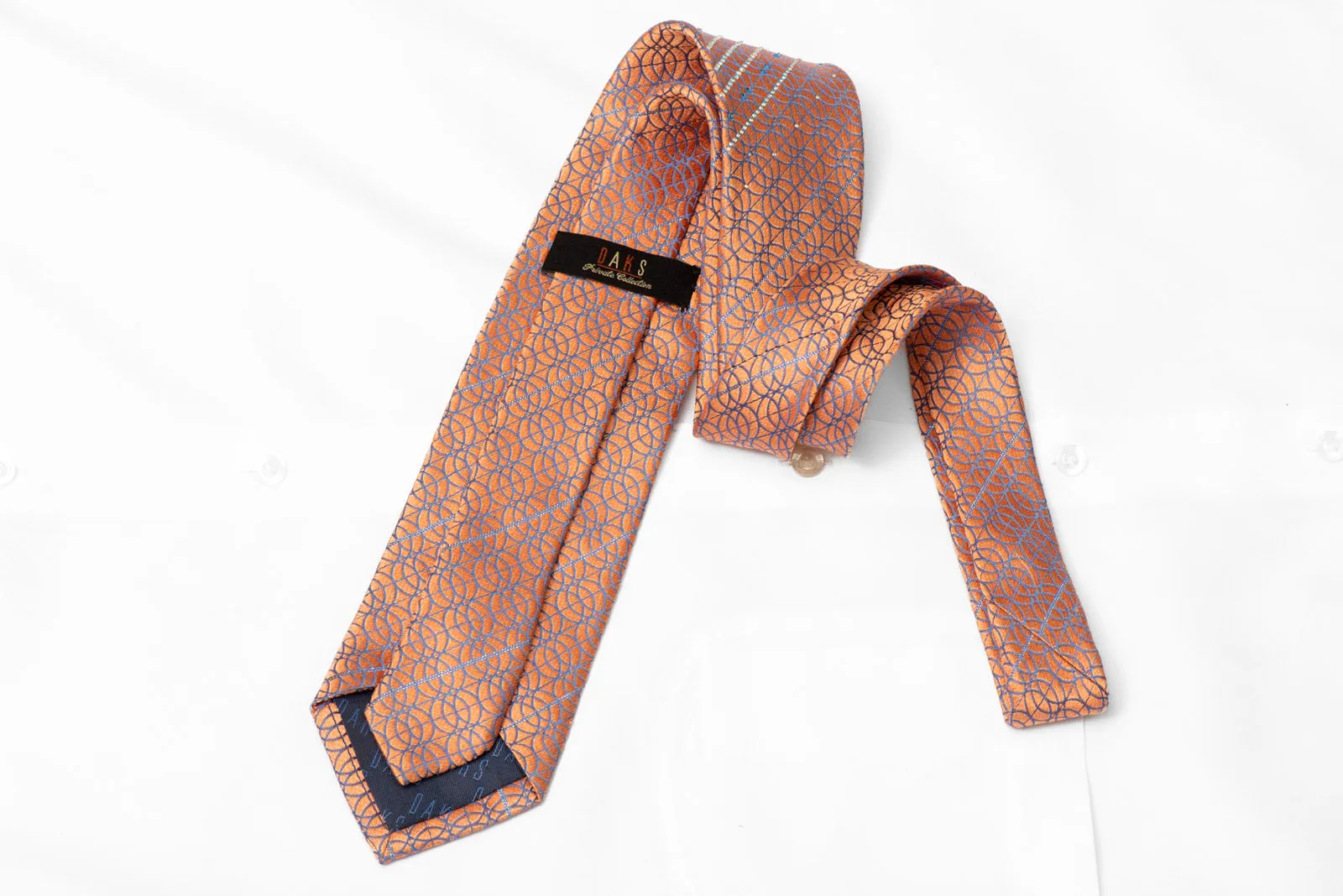 Blue Interlocking Circles On Peach Orange Rhinestone Silk Tie With Sparkles