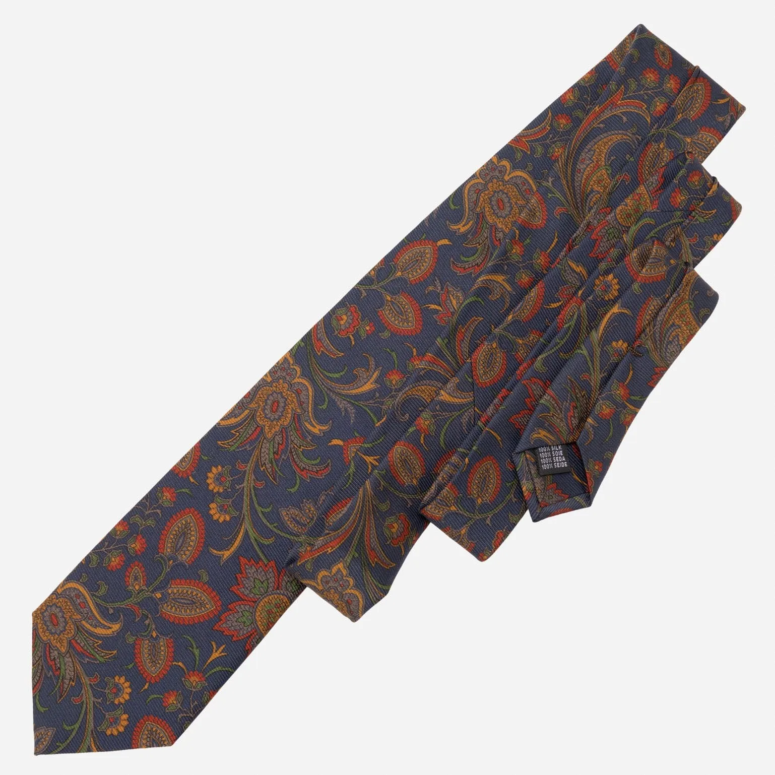 Borromeo - Printed Madder Silk Tie - Navy