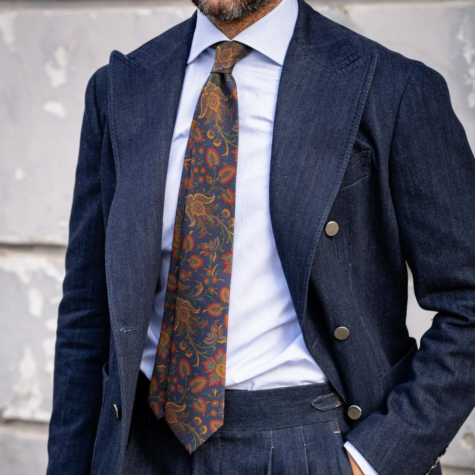 Borromeo - Printed Madder Silk Tie - Navy