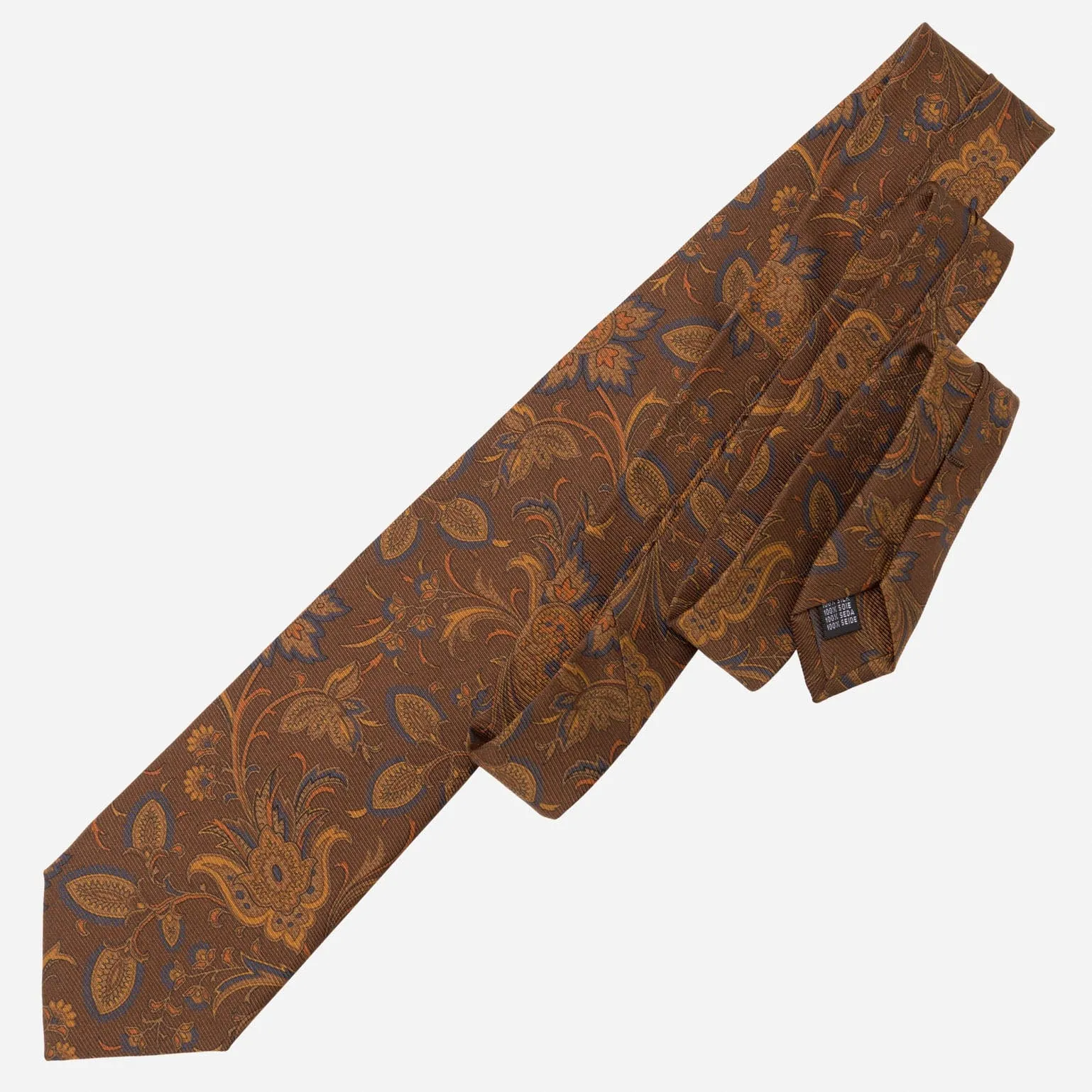 Borromeo - Printed Madder Silk Tie - Pecan Brown