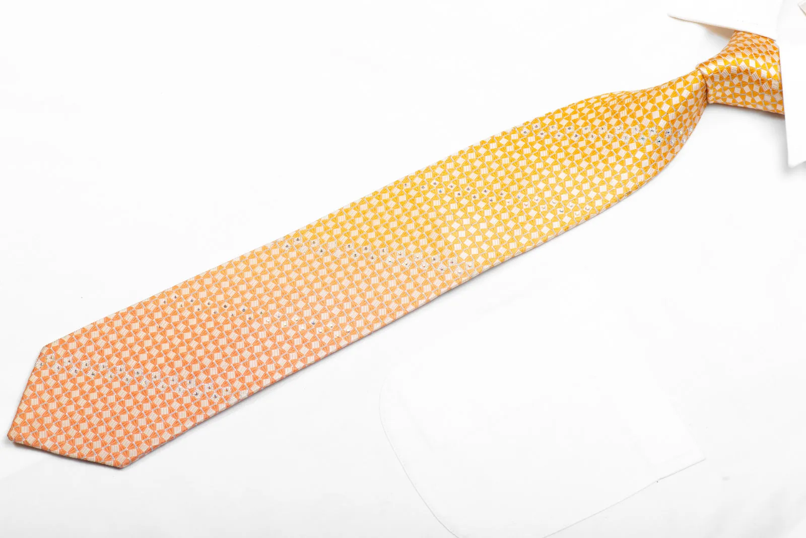 Brentwood Rhinestone Silk Necktie Orange Yellow Geometric With Sparkles