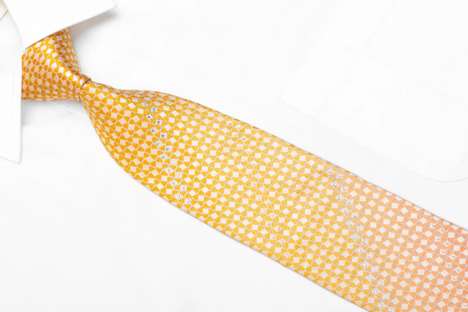 Brentwood Rhinestone Silk Necktie Orange Yellow Geometric With Sparkles