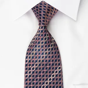 Bruno Baffi Silk Rhinestone Necktie Pink Waves On Blue With Silver Sparkles