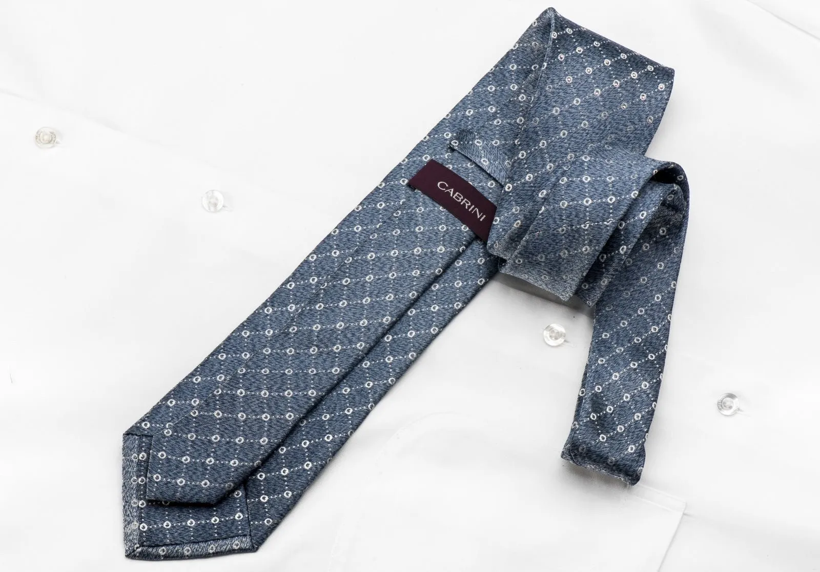 Cabrini Men's Crystal Silk Tie Silver Trellis On Silver Blue With Sparkles