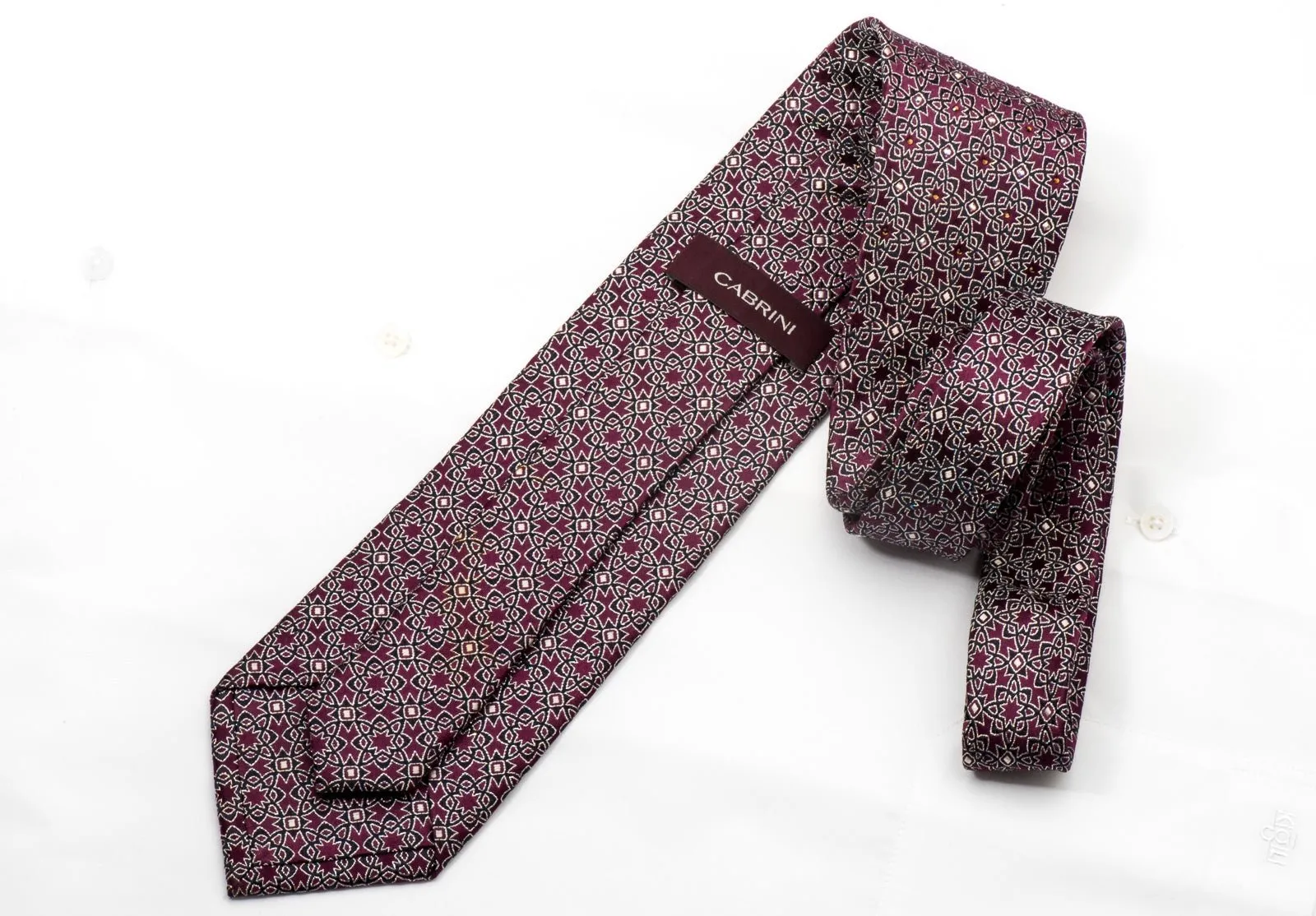 Cabrini Men's Crystal Tie Arabesque On Burgundy Sparkling With Rhinestones