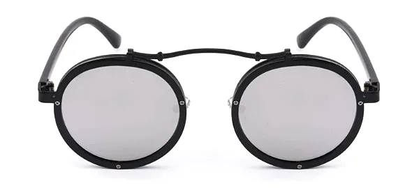 Classy Men Black & Silver Retro Round Sunglasses