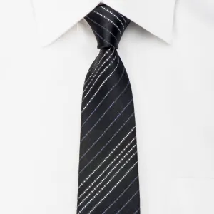 Comodo Mens Silk Skinny Tie Silver Stripes On Black