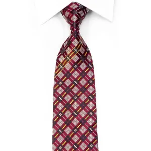 Countess Mara Men's Silk Necktie Silver Geometric On Burgundy With Sparkles