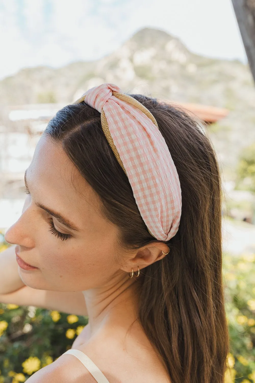 Cutesy Gingham Woven Knot Headband