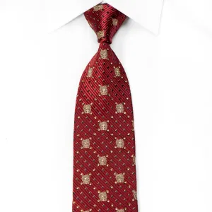 Daks Men's Crystal Silk Necktie Golden Crest On Burgundy With Gold Sparkles