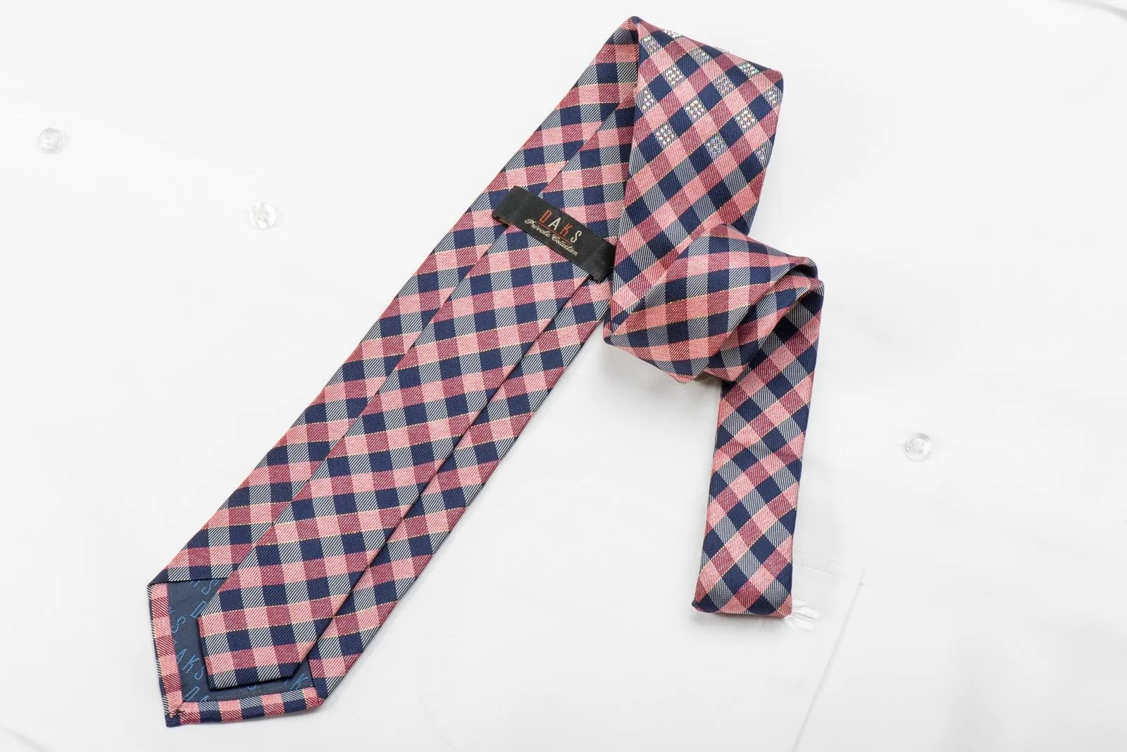 Daks Men's Crystal Silk Tie Blue Pink Plaid With Silver Sparkles