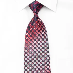 Daks Men's Crystal Silk Tie Red Checkered On Navy With Rhinestones & Red Sparkles