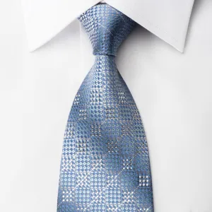 Daks Rhinestone Silk Necktie Blue Checkered On Silver With Sparkles