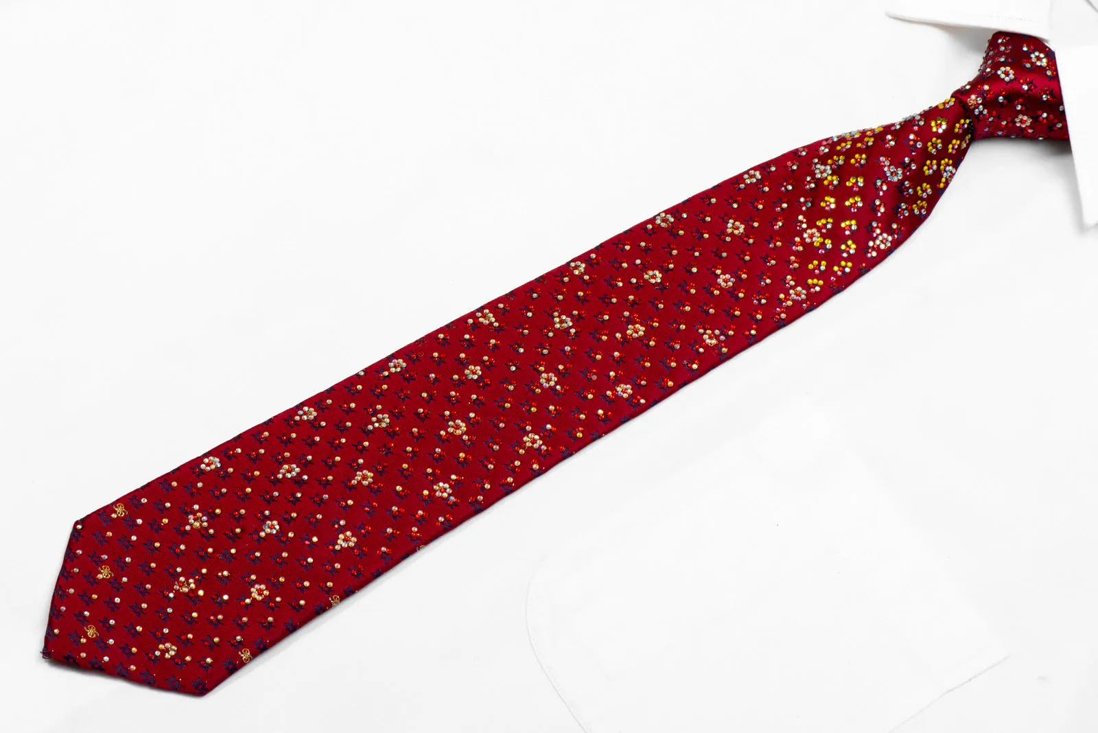 Daks Rhinestone Silk Tie Geometric On Burgundy With Sparkles