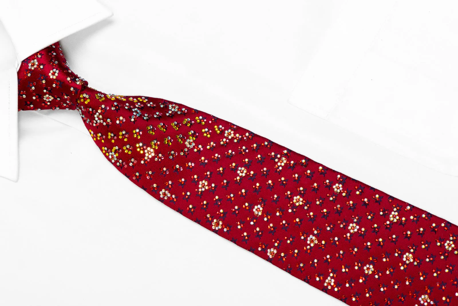 Daks Rhinestone Silk Tie Geometric On Burgundy With Sparkles