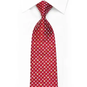 Daks Rhinestone Silk Tie Silver Navy Geometric On Red With Sparkles