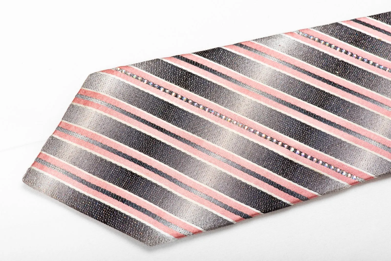 Daniel Hechter Men's Crystal Silk Necktie Pink Stripes On Silver With Silver Sparkles