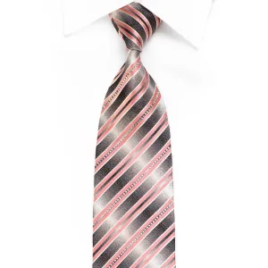 Daniel Hechter Men's Crystal Silk Necktie Pink Stripes On Silver With Silver Sparkles