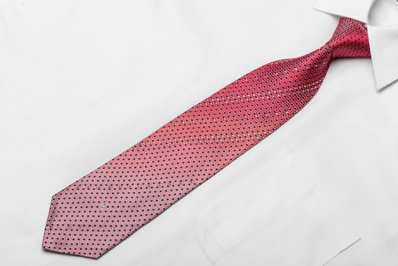 Daniel Hechter Men's Crystal Silk Necktie Red Blue Geometric On Pink With Sparkles