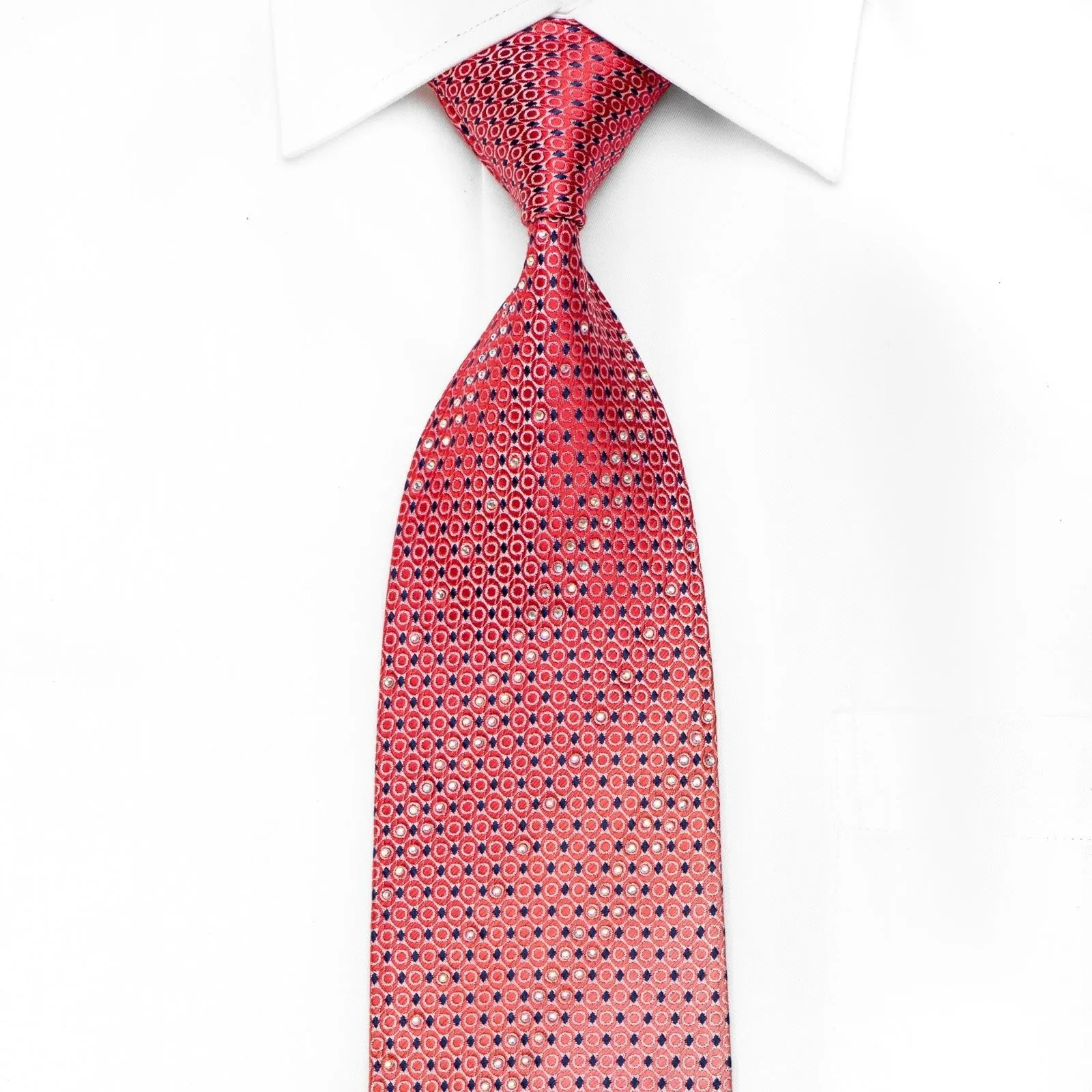 Daniel Hechter Men's Crystal Silk Necktie Red Blue Geometric On Pink With Sparkles