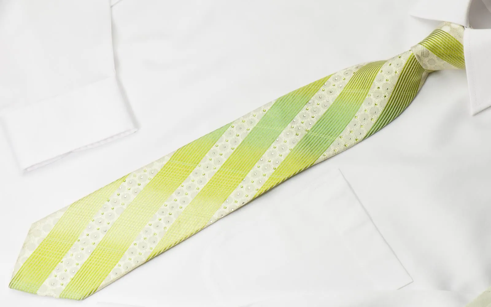 Elegance Men's Crystal Rhinestone Tie Green Stripes With Silver Sparkles