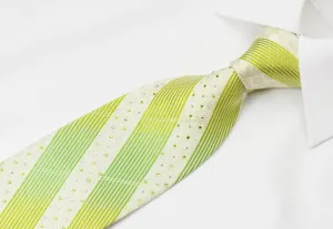 Elegance Men's Crystal Rhinestone Tie Green Stripes With Silver Sparkles