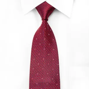 Elle Homme Men's Crystal Rhinestone Necktie Burgundy Geometric Floral On Navy Silk With Sparkles