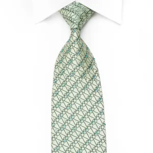 Elle Homme Men's Crystal Silk Tie Geometric On Pale Green With Silver Sparkles