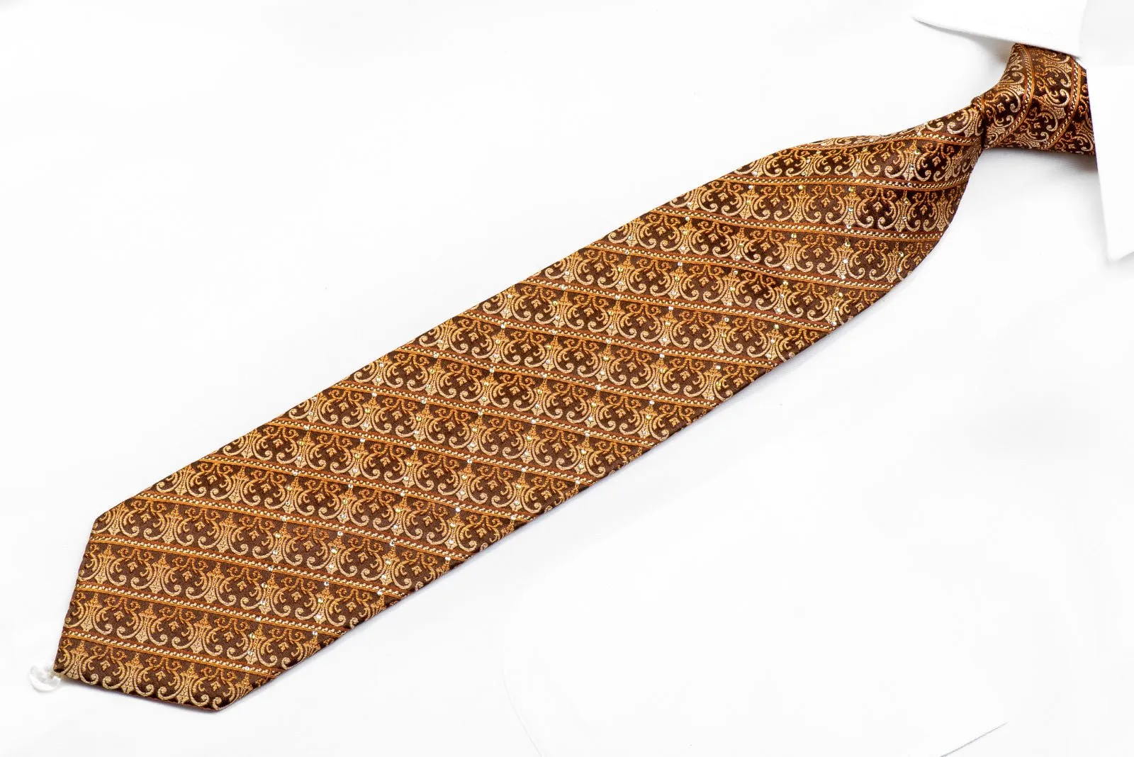 Elle Homme Men's Rhinestone Tie Cartouche On Brown With Gold Sparkles