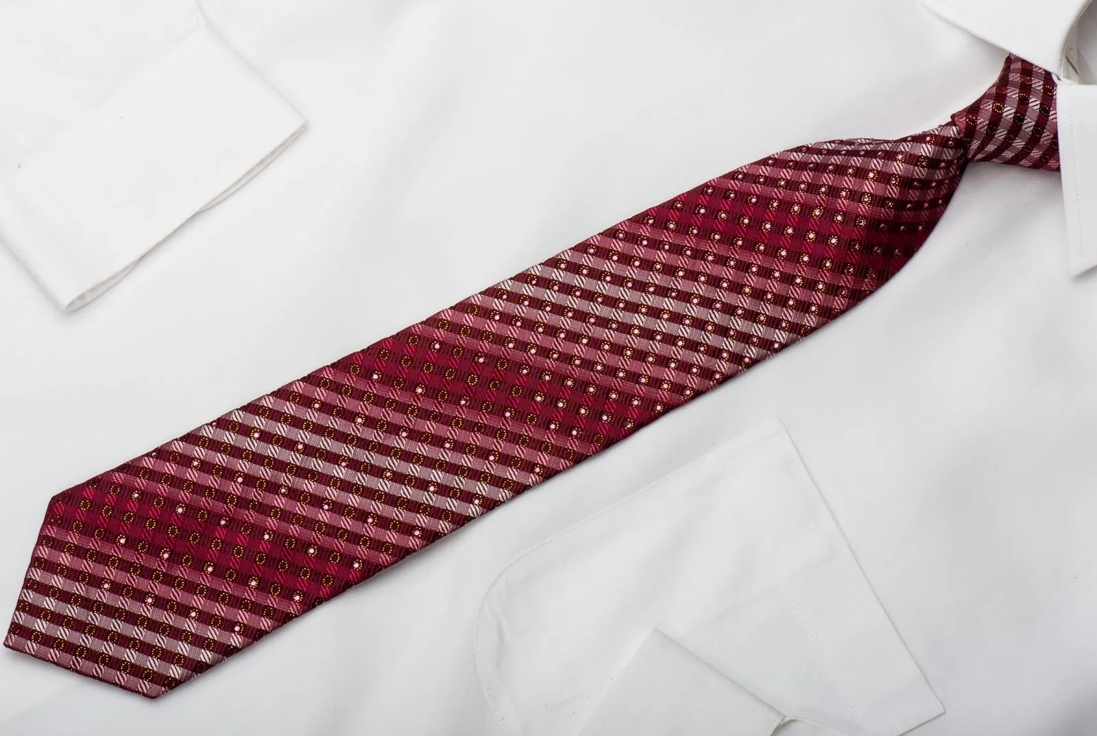 Elle Homme Rhinestone Silk Necktie Checker On Burgundy With Sparkles