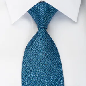 Elle Homme Rhinestone Silk Necktie Trellis & Dots On Blue With Sparkles