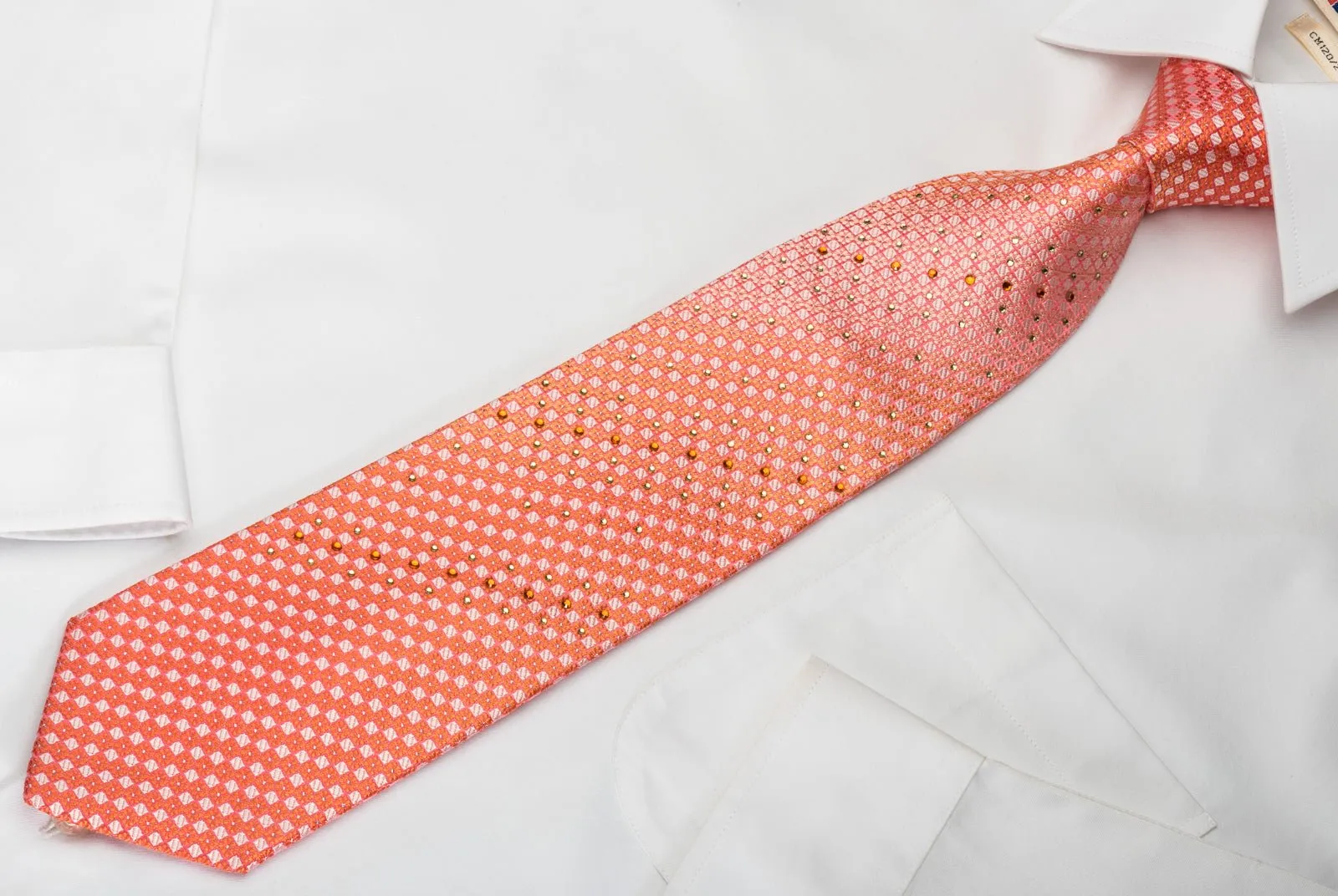 Elle Homme Rhinestone Tie Orange Checkered With Silver Sparkles