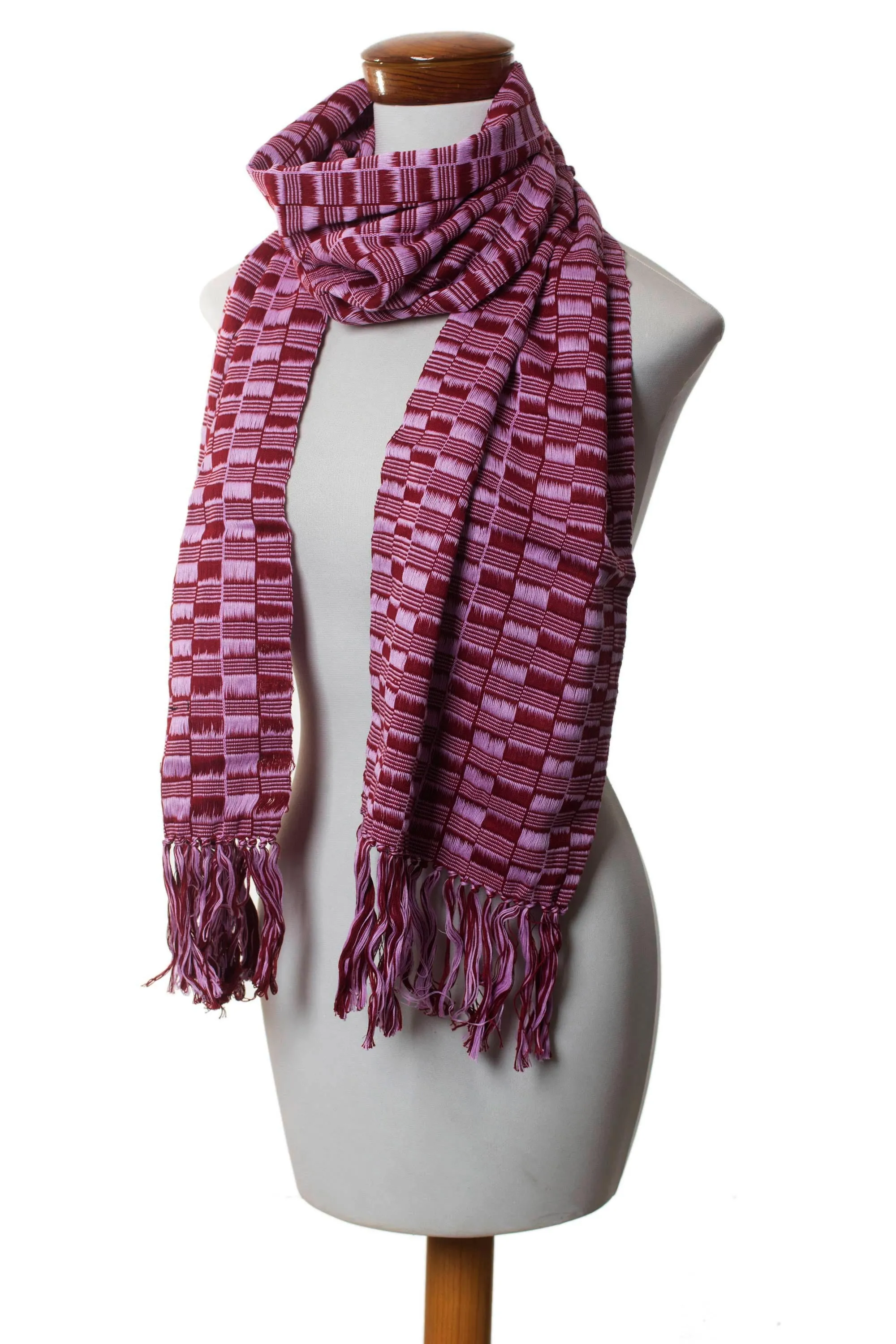 Exotic in Purple Maroon Guatemalan Hand-woven Cotton Scarf