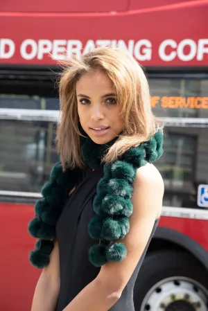 Faux Fur Poms Muffler- Emerald