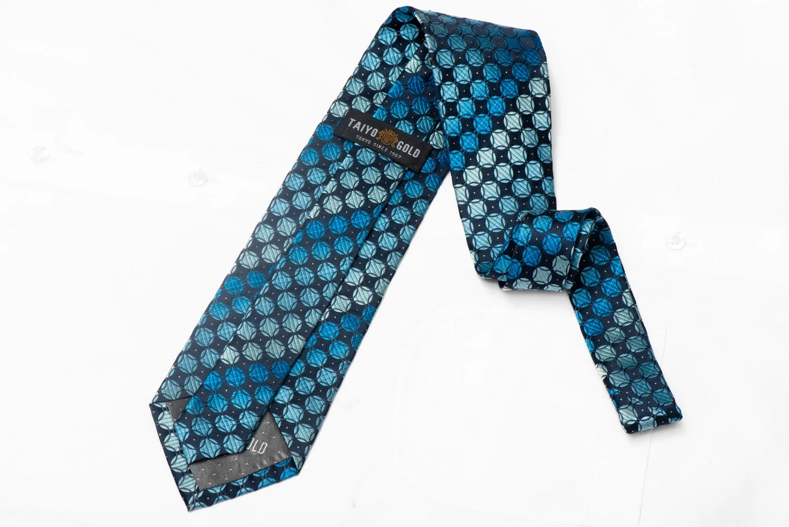 Geometric Design On Navy Blue Silk Rhinestone Tie With Silver Sparkles