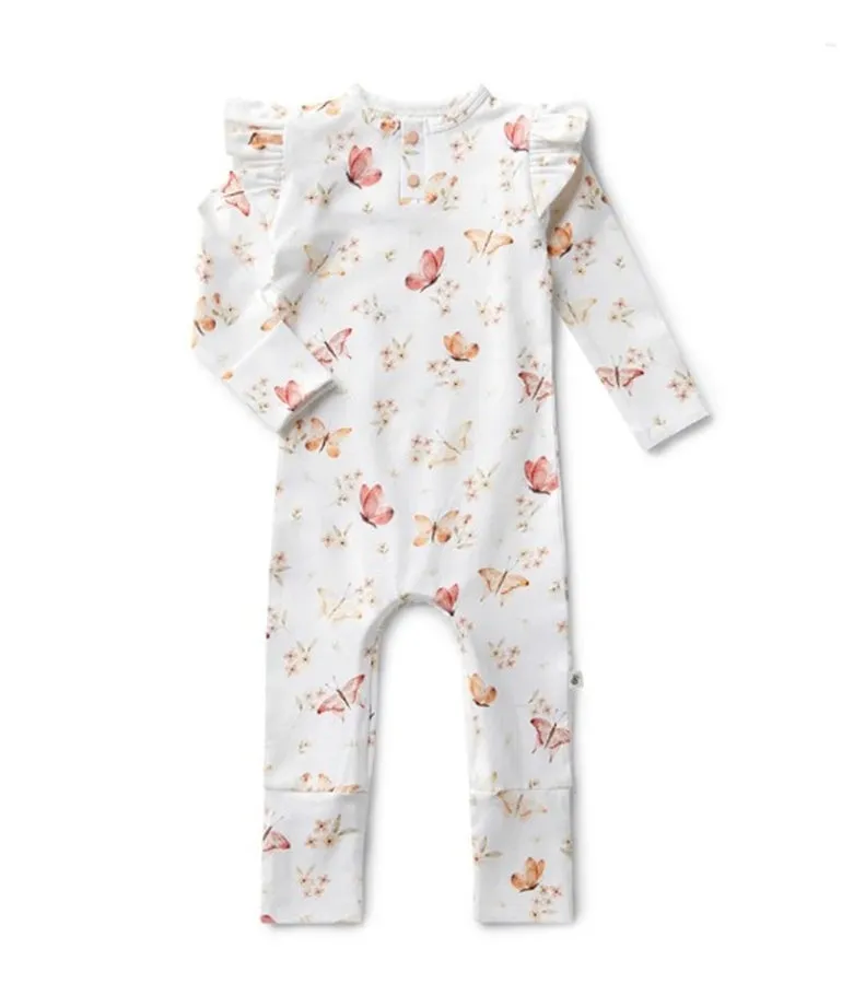 Girl's Butterfly Organic-cotton Growsuit