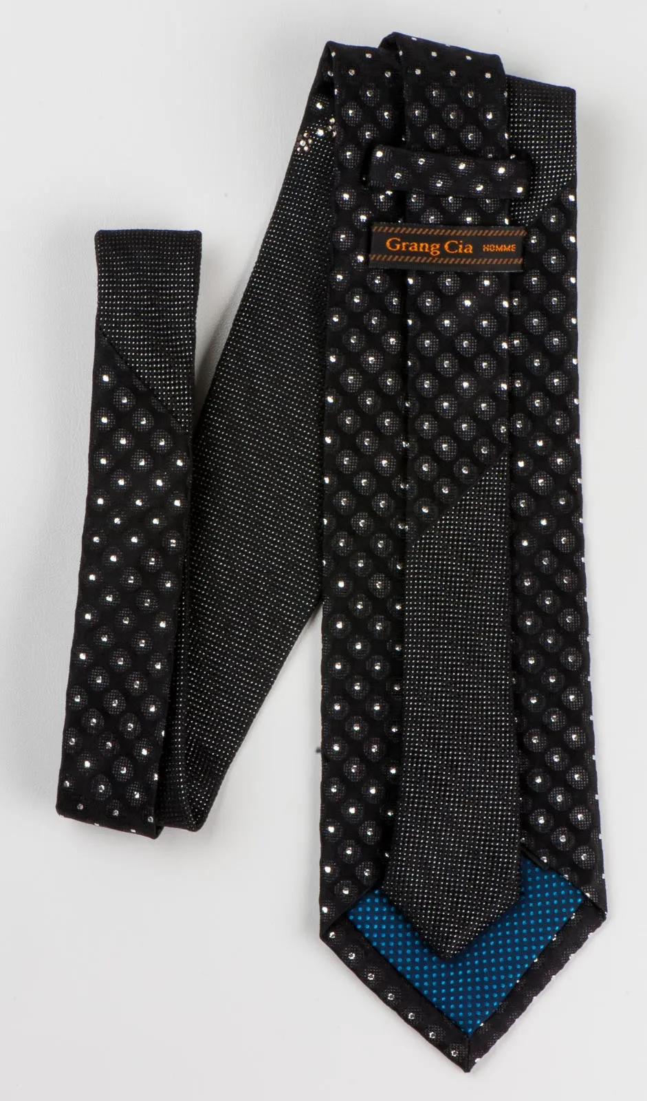 Grang Cia Black Silk Rhinestone Tie With Metallic Silver Sparkles