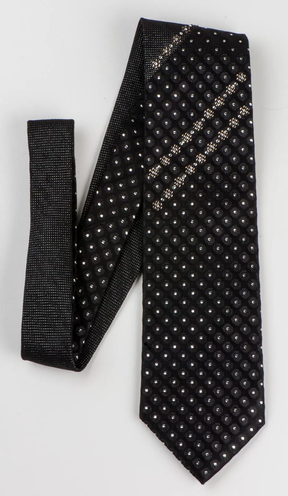 Grang Cia Black Silk Rhinestone Tie With Metallic Silver Sparkles