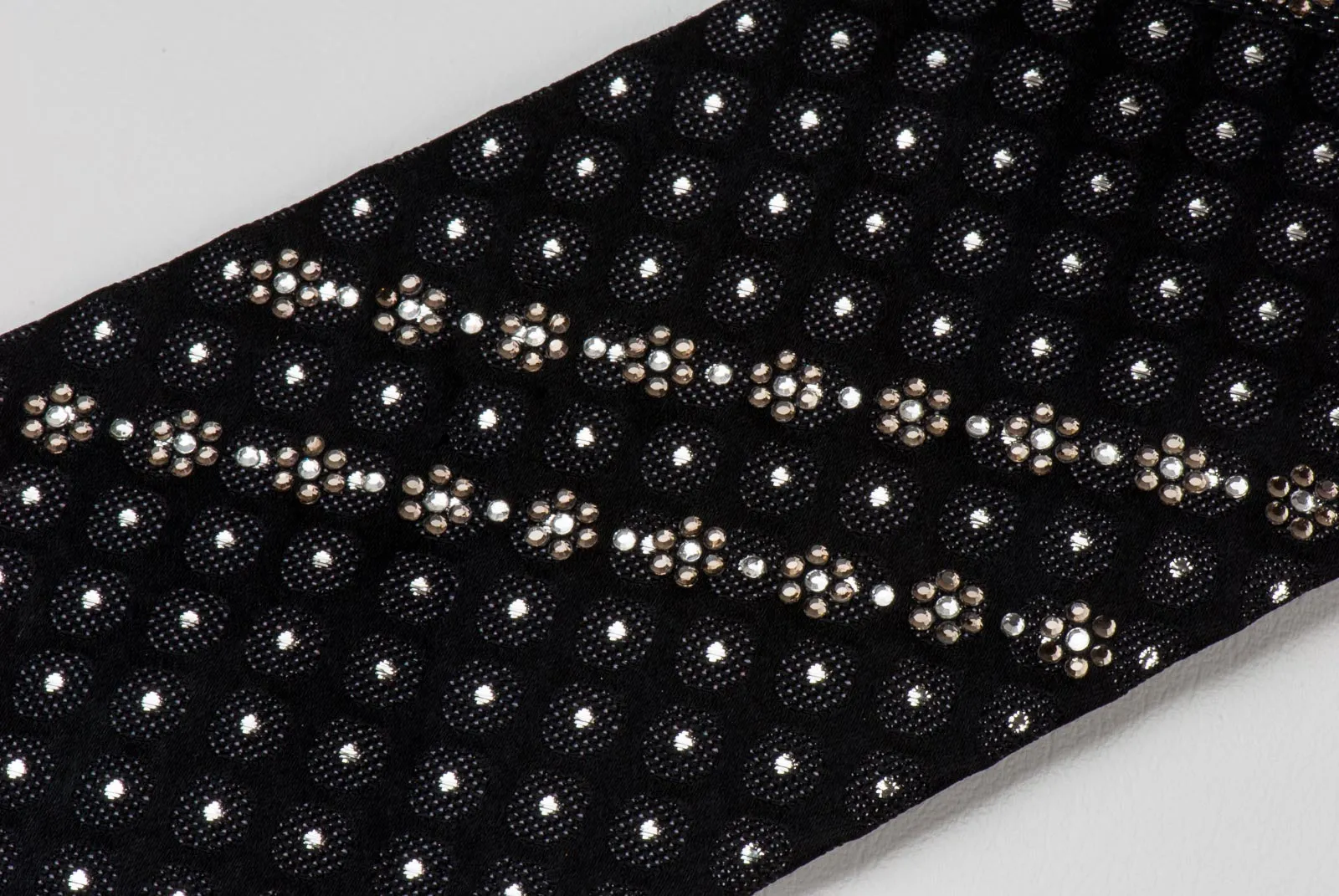 Grang Cia Black Silk Rhinestone Tie With Metallic Silver Sparkles